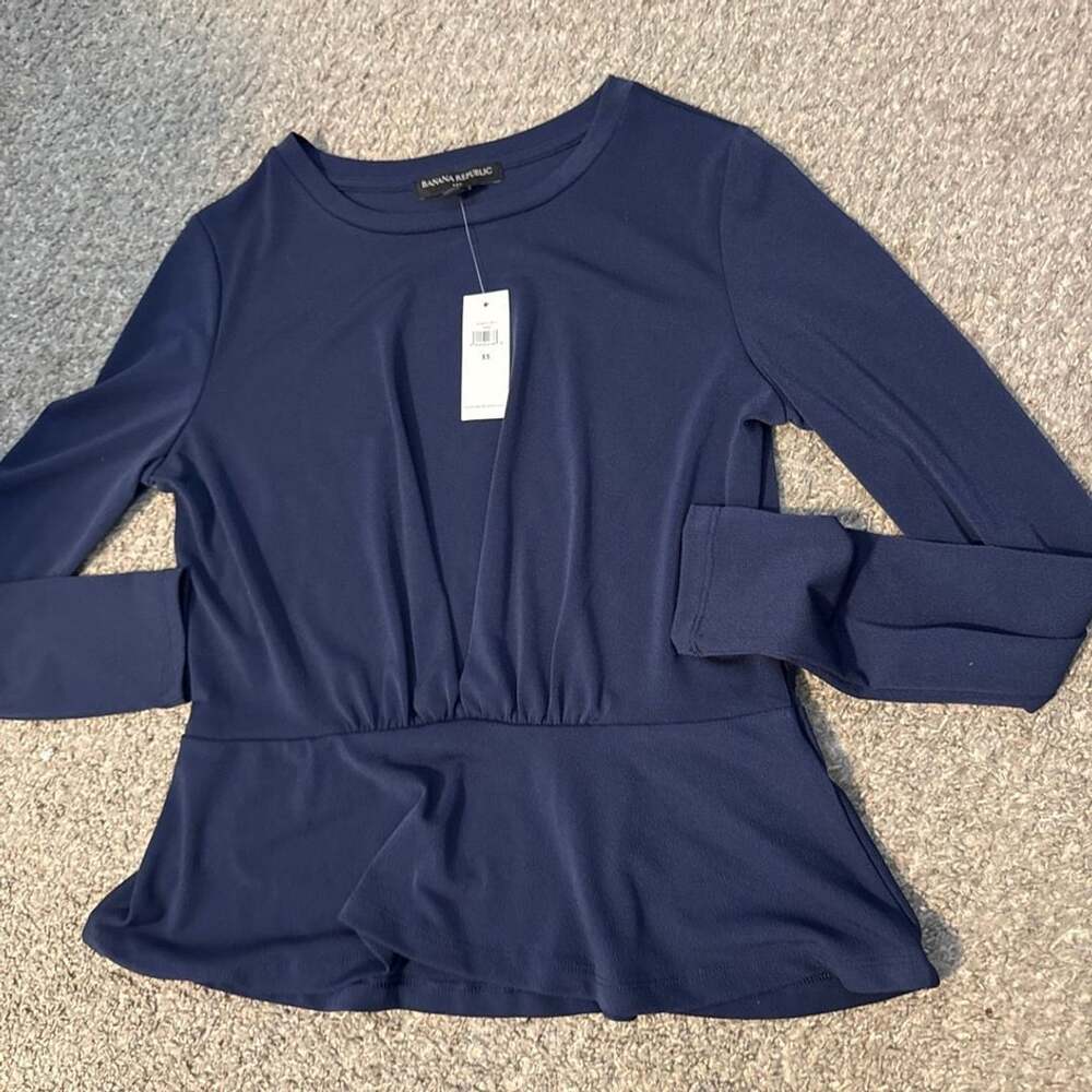 NWT Banana Republic Long Sleeve Peplum Top Size XS Blue